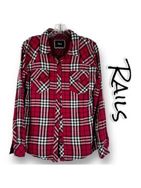 Rails Kendra Red and White Plaid Gauze Shirt Flannel Button Front Womens Size S
